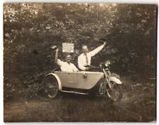 Photograph of two men on motor bike and sidecar with license plate IA:977,  for sale  Shipping to South Africa