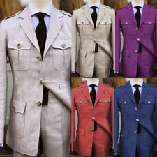 Vintage Men's Suits Safari Jackets Linen Causal Leisure Four Pockets Sports Fit for sale  Shipping to South Africa