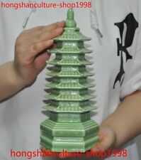 Porcelana esmalte verde porcelana antiga 9" 7 andares Wenchang Buda Torre pagode Stupa comprar usado  Enviando para Brazil