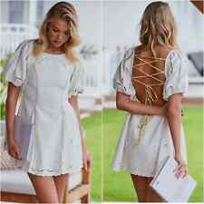 FREE PEOPLE | Wanna Dance Lace-Up Back Mini Dress Boho Neutral Cream Sz L for sale  Shipping to South Africa