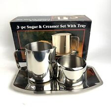 Vintage Retro Stainless Steel Creamer Jug & Sugar Basin On Tray In Box for sale  Shipping to South Africa