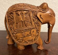 Vintage Hand Carved Elephant Wooden Detailed Sculpture Figurine With Tasks for sale  Shipping to South Africa