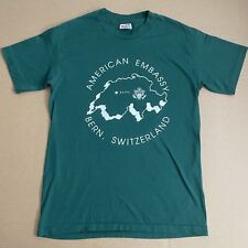 VINTAGE Switzerland Shirt Adult Medium Green Bern American Embassy Mens 90s Tee, used for sale  Shipping to South Africa
