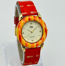 Relógio unissex TABU Collection moldura de madeira real vermelho/laranja/amarelo, pulseira vermelha, funciona comprar usado  Enviando para Brazil