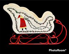 Vintage Metal Wood Sleigh Sled Christmas Santa Folk Art White Red for sale  Shipping to South Africa