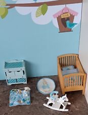 Dolls House Nursery Set Blue 1:12 Scale Cot, Changing Table,playmat,horse &rug for sale  Shipping to South Africa