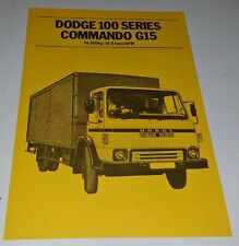 Used, Dodge 100 Series Commando G15 Truck / Lorry UK Specs Leaflet 1980 for sale  NEWCASTLE UPON TYNE