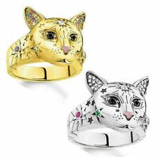 Anillos de plata 925 lindos con cabeza de gato coloridos anillos banda de piedras preciosas joyería talla 5-11 segunda mano  Embacar hacia Argentina