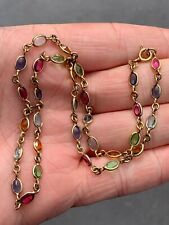 9ct gold on silver multi coloured stone necklace, Italian 925, used for sale  Shipping to South Africa