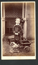 CDV VICTORIAN YOUNG BOY PULL ALONG TOY HORSE & CART  c1880 #2771, used for sale  Shipping to South Africa