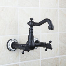 RE Wall Mount Black 2 Handles Bathroom Brass Basin Sink Faucet Mixer Brass Tap for sale  Shipping to South Africa