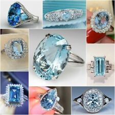 Anéis De Prata 925 De Luxo Mulheres Jóias Aquamarine Pedra Preciosa Anel de Casamento Tamanho 6-10 comprar usado  Enviando para Brazil