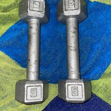 Pair of 5 Lb Cast Iron Hex Dumbbells, 10 Lb Total for sale  Shipping to South Africa