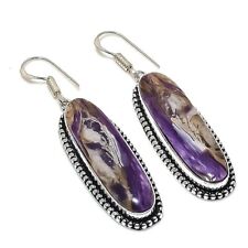 Charoite 925 Silver Plated Handmade Earrings of 2.3" for sale  Shipping to South Africa
