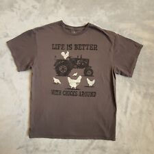 Life is Better Chicks T-shirt Mens Large Gray Farm Tractor Graphic Chicken Tee for sale  Shipping to South Africa