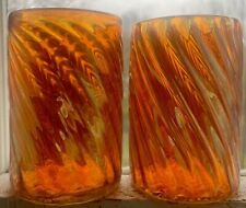 RICK STRINI ART GLASS SWIRL MARIGOLD IRIDESCENT TUMBLER HIGHBALL SET OF 2 SIGNED for sale  Shipping to South Africa