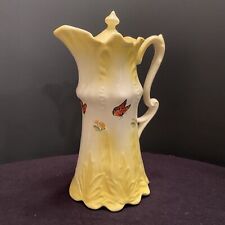 Colonial Mold Butterfly and Flower, Yellow and White Lidded Pitcher for sale  Shipping to South Africa
