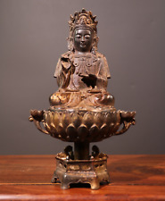 Templo del Tíbet antiguo palacio cobre bronce kwan yin guanyin base de loto estatua diosa segunda mano  Embacar hacia Argentina