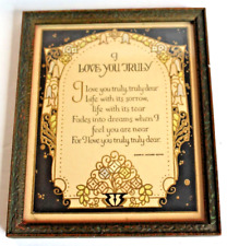 Vintage Deco Framed Motto/Poem - I Love You Truly - Carrie Jacobs-Bond for sale  Shipping to South Africa