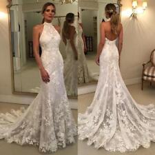 Mermaid Wedding Dresses Halter Neck Backless White Ivory Sweep Train Bridal Gown for sale  Shipping to South Africa