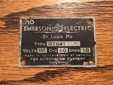 Placa de identificación de motor de ventilador eléctrico vintage Emerson tipo 87641 AM antigua original segunda mano  Embacar hacia Mexico