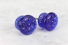 Used, Embossed Thick Cobalt Blue Glass Cabinet Drawer Knob - Round Flower Design, 2 Pc for sale  Shipping to South Africa