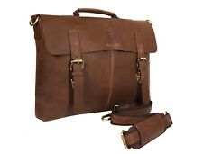 15 In Buffalo Leather Satchel Messenger Bag Office Briefcase Laptop Shoulder Bag, used for sale  Shipping to South Africa