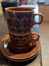 Used, Hornsea Pottery  4 Heirloom Cup & saucer vintage brown for sale  LEEDS