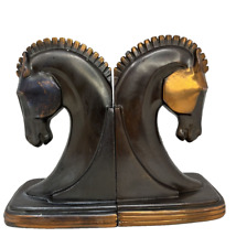 Vtg 30s Art Deco Copper Bronze Trojan Horse Head Bookend Machine Age Dodge S/2 for sale  Shipping to South Africa