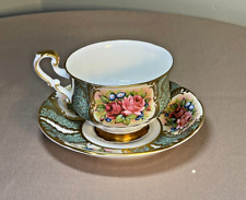 Xícara de chá e pires de porcelana Paragon Bone - Rosas rosa, painéis verdes sálvia comprar usado  Enviando para Brazil