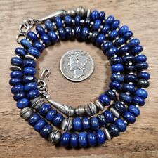 Sterling NAVAJO Pearl Lapis Lazuli Saucer Bench Beads Necklace VTG Silver 19", used for sale  Shipping to South Africa