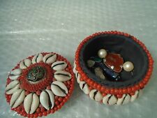 Unusual Tibetan coral beadwork & shell box with collection of jewellery items  for sale  NORWICH