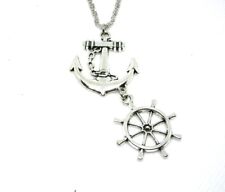 Ship Wheel Anchor Necklace Stainless Steel Nautical Jewelry Pendant With Chain  for sale  Shipping to South Africa