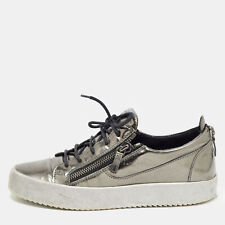 Giuseppe Zanotti Metallic Leather Double Zipper Low Top Sneakers Size 43, used for sale  Shipping to South Africa
