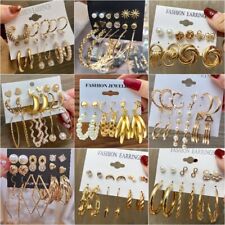 Vintage Gold Geometric Pearl Earrings Set For Women Metal Earring Jewelry Gifts til salgs  Frakt til Norway