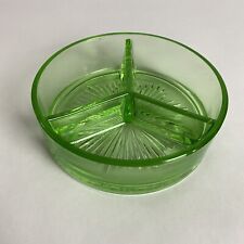 Vintage Green Depression Uranium Vaseline Glass 3 Section Divided Bowl Dish 5" for sale  Shipping to Canada
