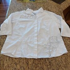 Camisa para mujer Coldwater Creek blanca de algodón bordada con botones talla 3X 3/4 segunda mano  Embacar hacia Argentina
