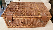 VINTAGE WOVEN WICKER RATTAN LIDDED BASKET- Handle- Two Latches- 18" x 12" for sale  Shipping to South Africa