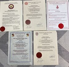 Job Lot Collection Of 5 Certificates - Various Masonic/Fraternal Orders, used for sale  Shipping to South Africa