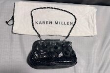 Vintage Black KAREN MILLEN leather clutch purse hand bag flower snakeskin strap for sale  Shipping to South Africa