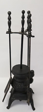 VINTAGE CAST IRON POT BELLY STOVE 3 PIECE FIRE PLACE SET, ALL STEEL TOOLS... for sale  Shipping to South Africa