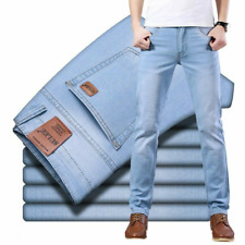 Pantalones de mezclilla clásicos para hombre de primavera informales de negocios azul claro elásticos de algodón, usado segunda mano  Embacar hacia Argentina