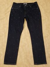 Usado, Jeans jeans Levis Strauss azul escuro elástico cravejado cintura média perna magra 16M 32x28 comprar usado  Enviando para Brazil