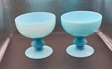 Pair 2 Portieux Vallerysthal Blue Opaline Low Sherbet Champagne Glass for sale  Shipping to South Africa
