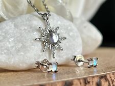 Star 925 Sterling Silver Necklace Set Chain Pendant Earrings Rainbow Moonstone for sale  WATFORD