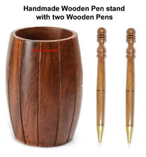 Wooden Pen Stand Round Barrel Shape With Two Wooden Ball Pen Made Shisham wood for sale  Shipping to South Africa