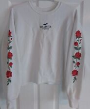 Sudadera Hollister para mujer L grande blanco recortado floral tema rosa suéter segunda mano  Embacar hacia Mexico