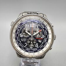 Citizen Eco-Drive Chronograph Watch Men 43mmBlack Dial Silver World Time Runs, used for sale  Shipping to South Africa