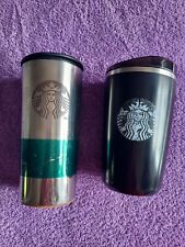 2 x Starbucks Travel Mugs Tea Coffee Stainless Steel Black Green White, used for sale  Shipping to South Africa