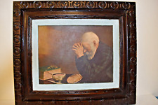 Vtg Eric Enstrom Grace Faux Wood Plastic Frame Painting Man Praying Daily Bread , used for sale  Shipping to South Africa